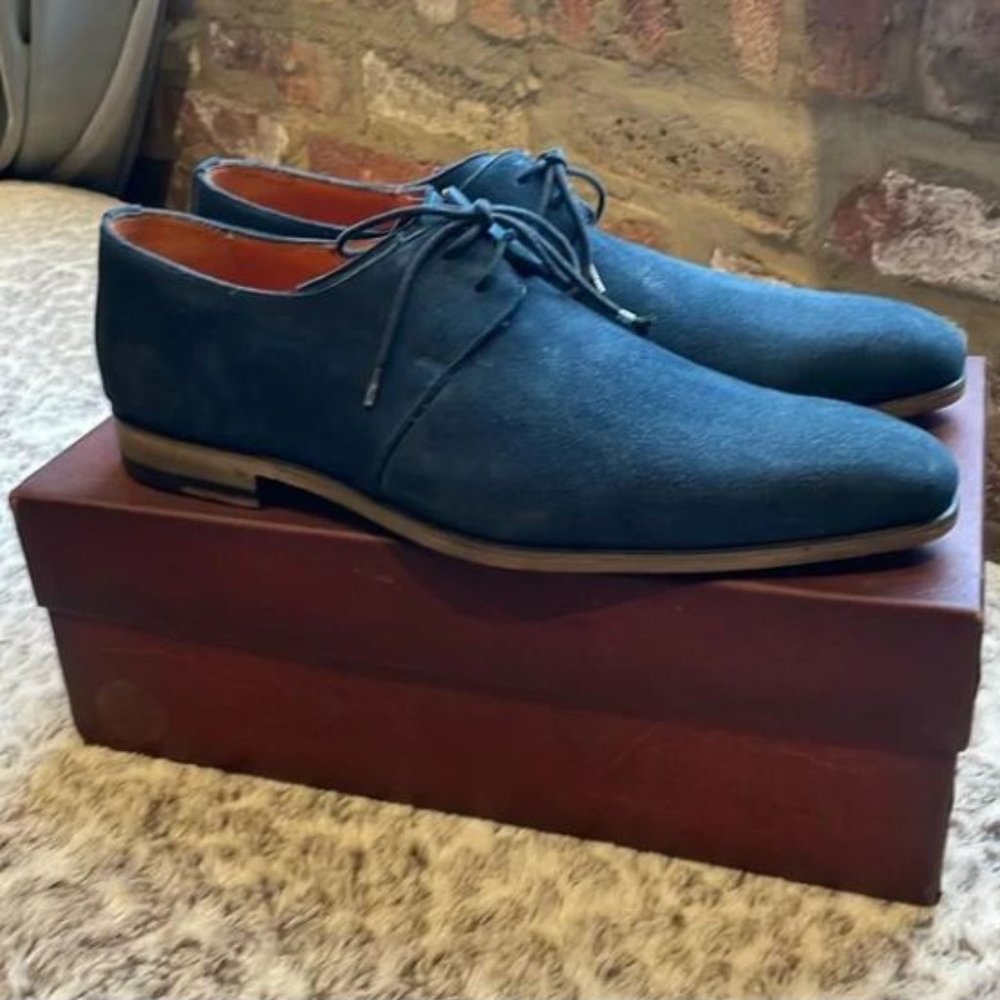 Mezlan Fenis Handmade Blue Suede Dress Derby Shoes